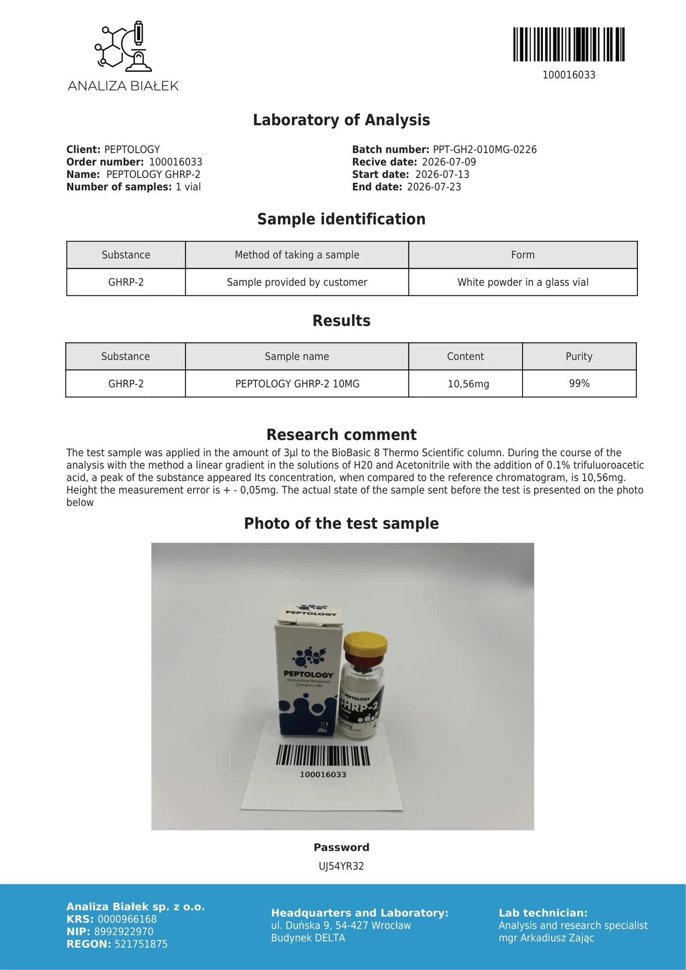 GHRP-2 10 mg – HPLC-Reinheitszertifikat