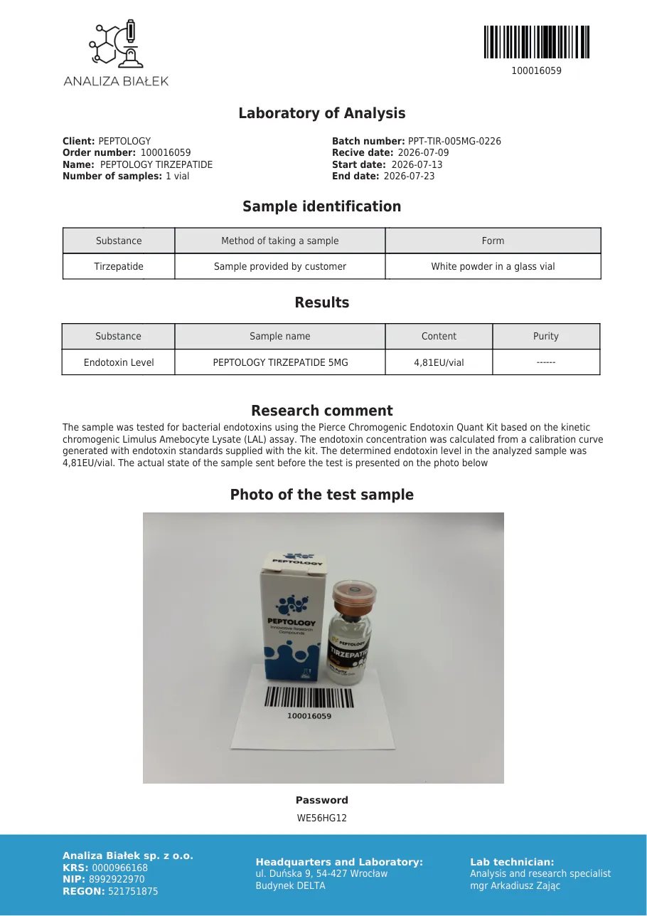Tirzepatide 5 mg – Endotoxintest, Charge 0226