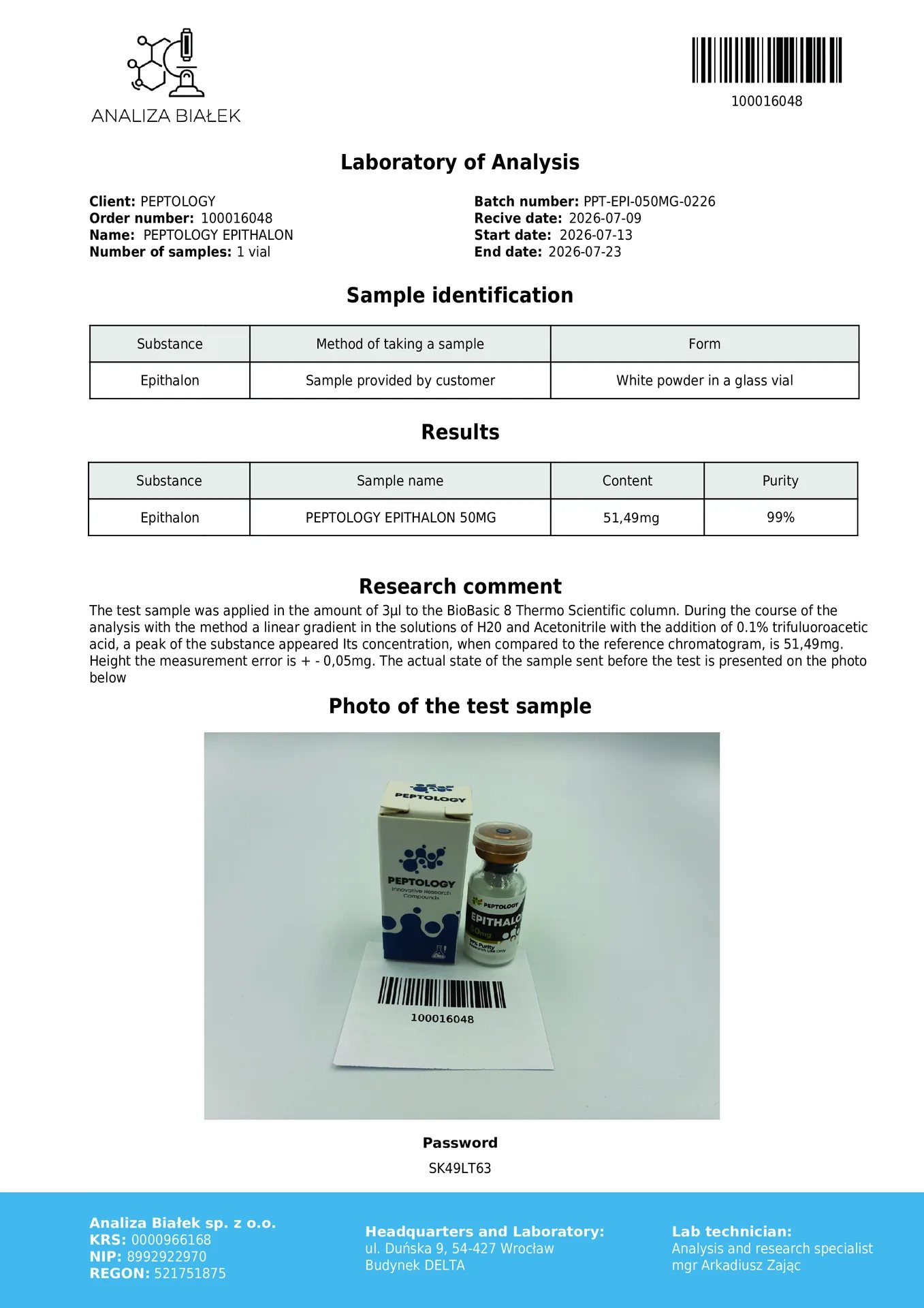Epithalon 50 mg – Tetrapeptid (AEDG) für die Telomerase-Forschung – Bild 2