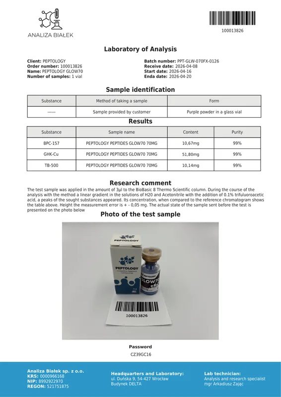 GLOW70 – Peptidformel (BPC-157 10 mg + GHK-Cu 50 mg + TB500 10 mg) – Bild 2